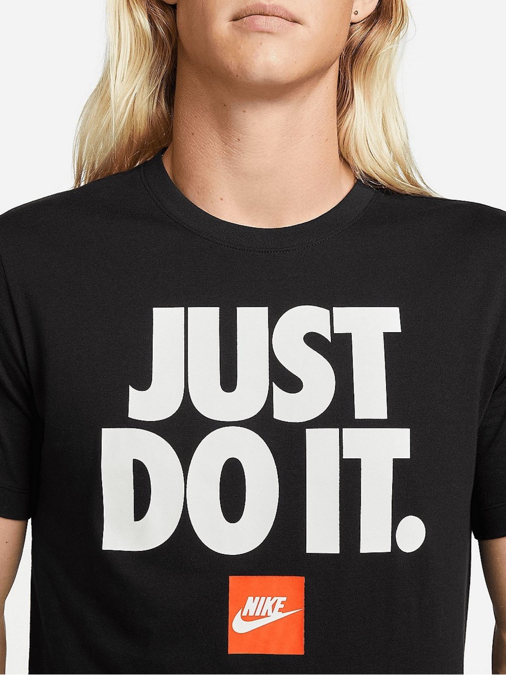 Nike Black Short-Sleeve Tee with White "Just Do It" Graphic and Orange Logo